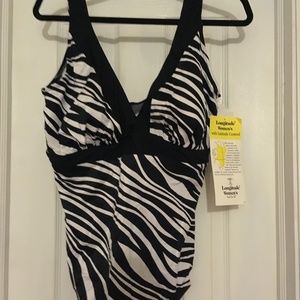 Longitude NWT Size 24W 1 Piece Bathing Suit - Zebra Print -- Tummy Control